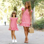 Striped Printed Mini Mom and Daughter Dress