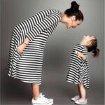 Family Matching Black/White Striped Midi Dresses
